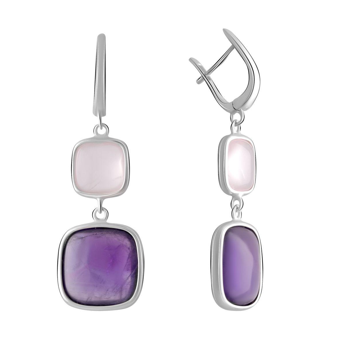

Серебряные серьги SilverAlex с натуральным аметистом 24.95ct, розовым кварцем