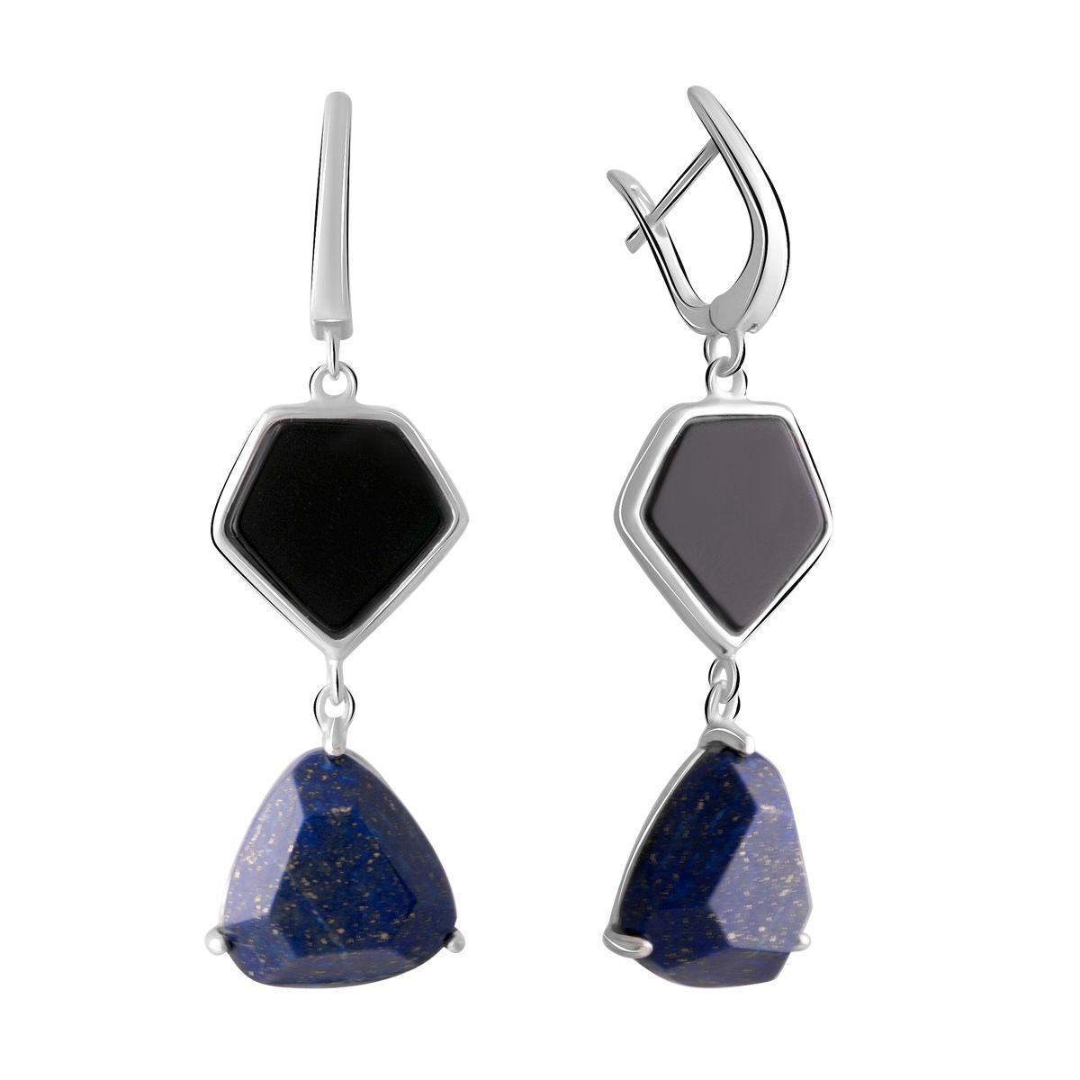 

Серебряные серьги SilverAlex с натуральным лазуритом 22.483ct, ониксом