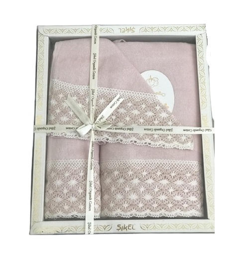 

Набор махровых полотенец Sikel лен кружево Lace 30*50 + 50*90 + 70*140 пудровый (ts-02569)