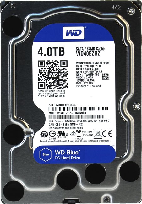 

Накопитель HDD SATA 4.0TB WD Blue 5400rpm 64MB (WD40EZRZ)