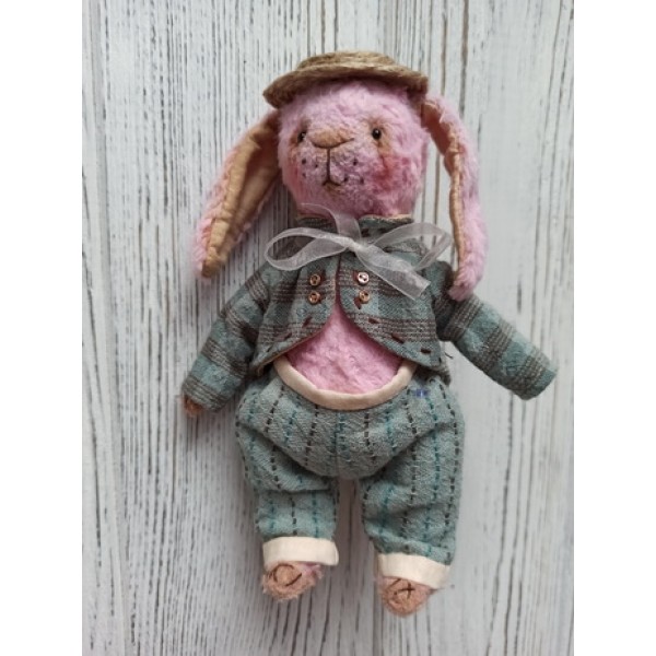 

М'яка іграшка HandMade Зайчик Модний кавалер 14 см, рожевий (TI-013)