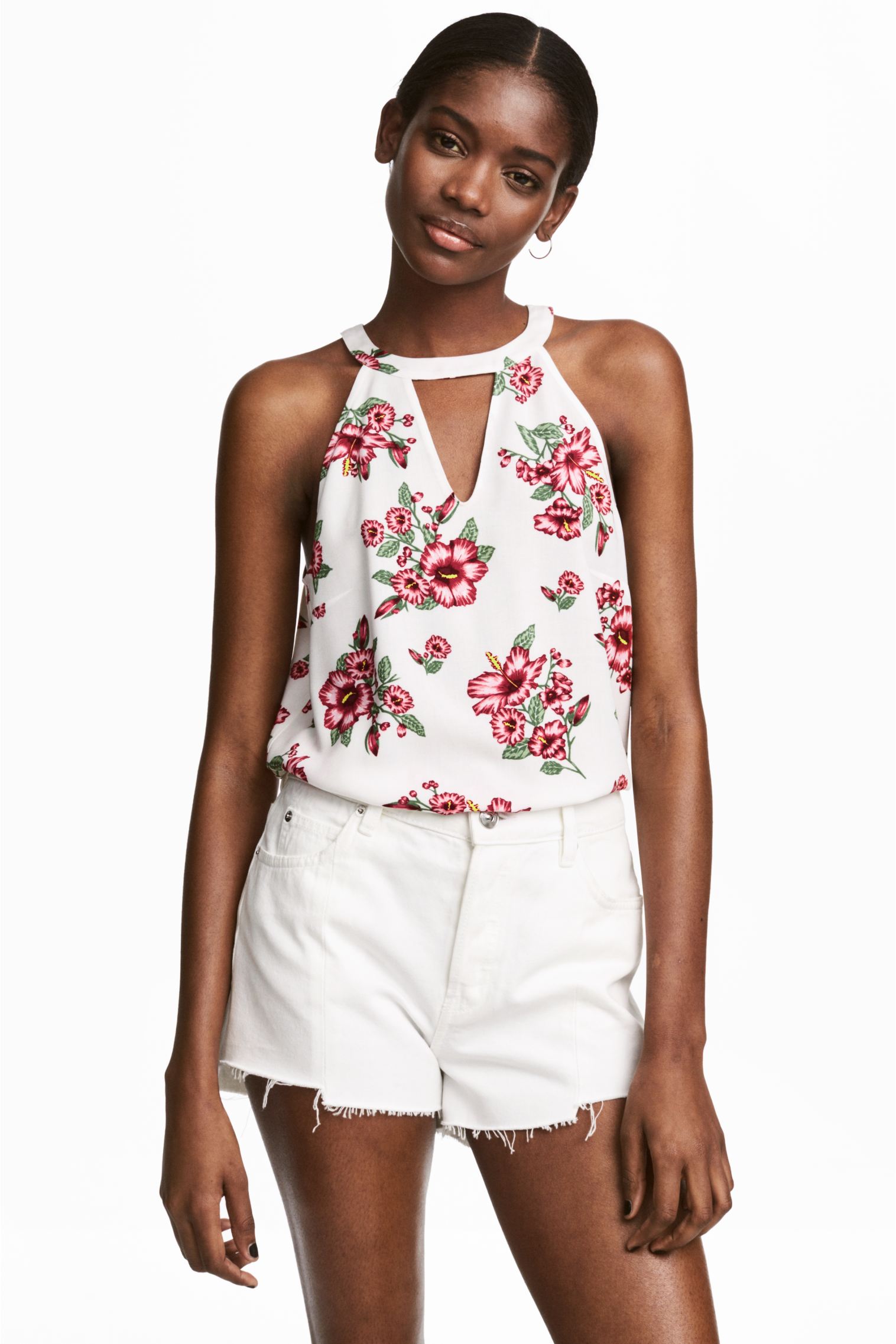 

Майка H&M 32 белый цветы 16025284836