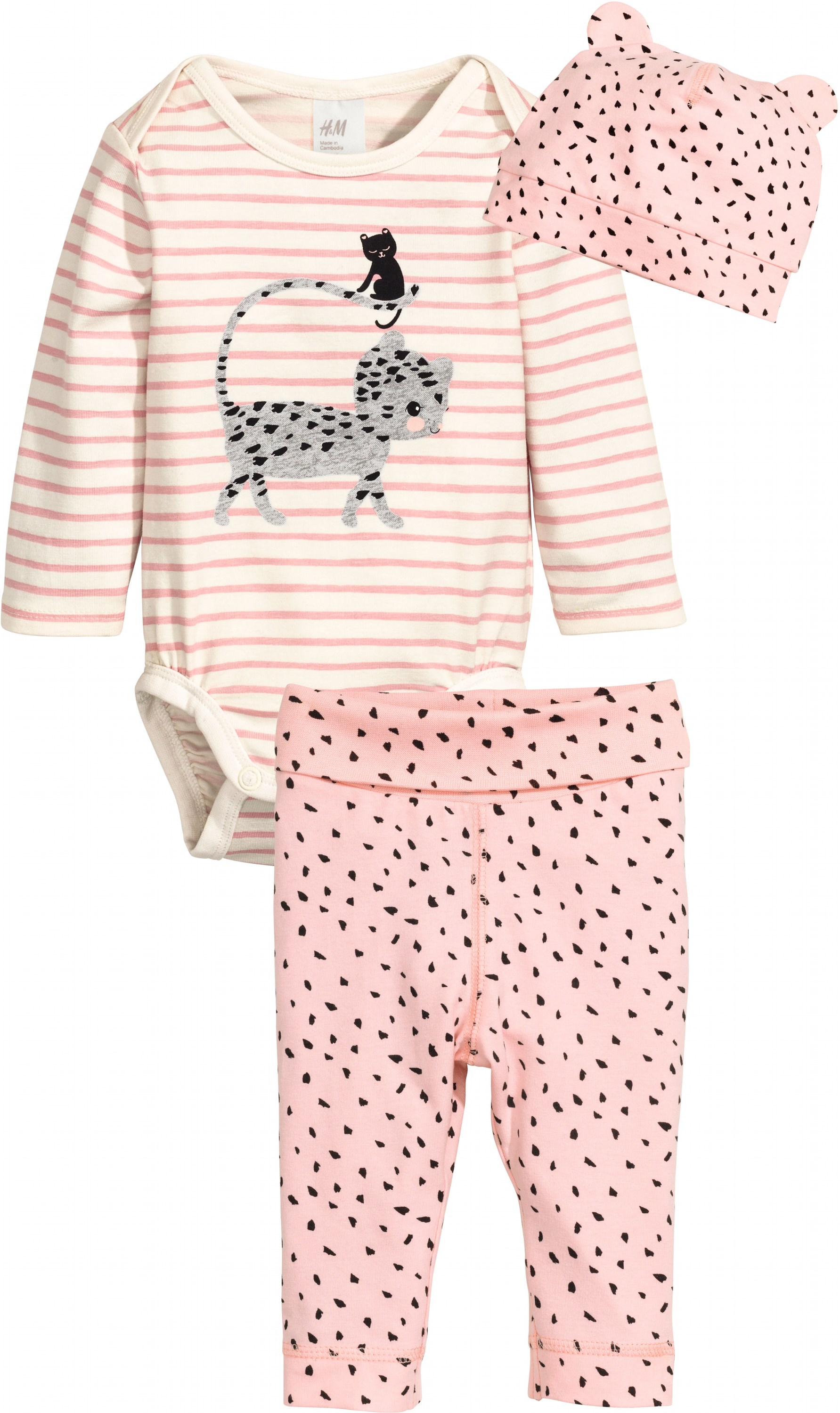 

Комплект (боди, шапка, брюки) H&M 56см бело розовый 3023693453