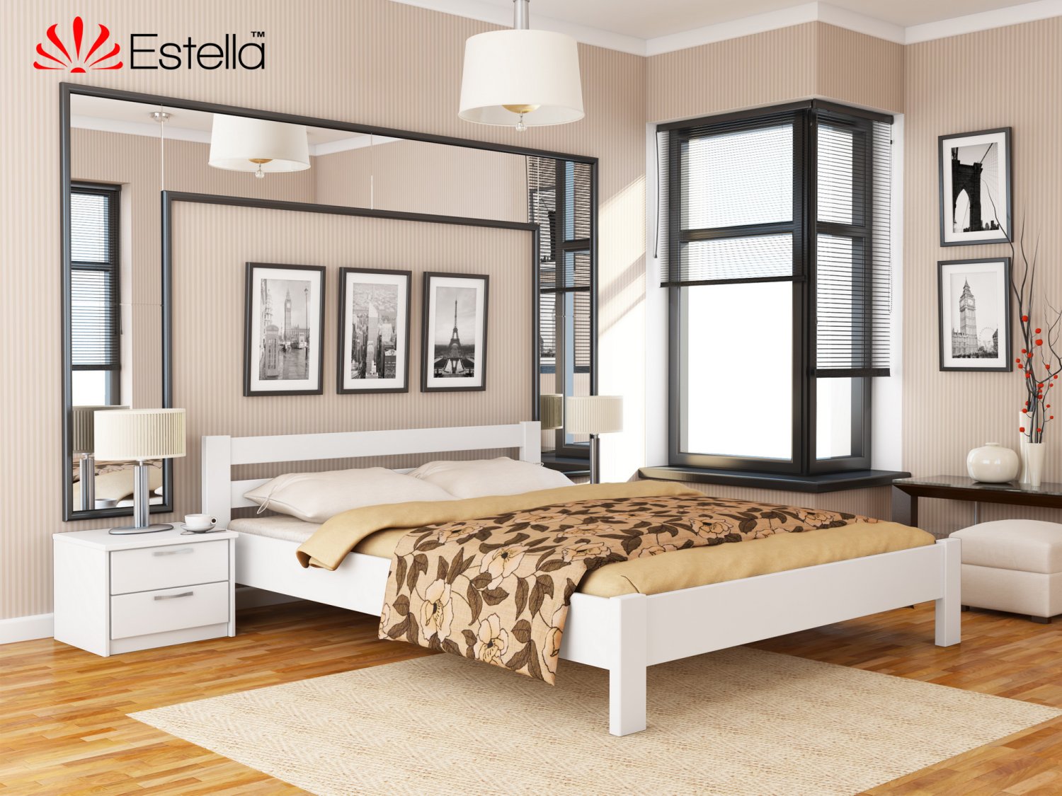 

Кровать двуспальная деревянная 160х200 Estella Рената Белый (Щит-107) Л4
