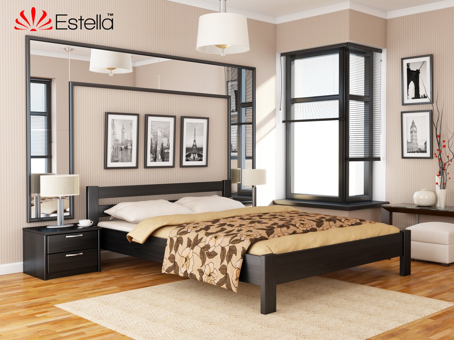 

Кровать двуспальная деревянная 140х200 Estella Рената Венге (Массив-106) Л2.5