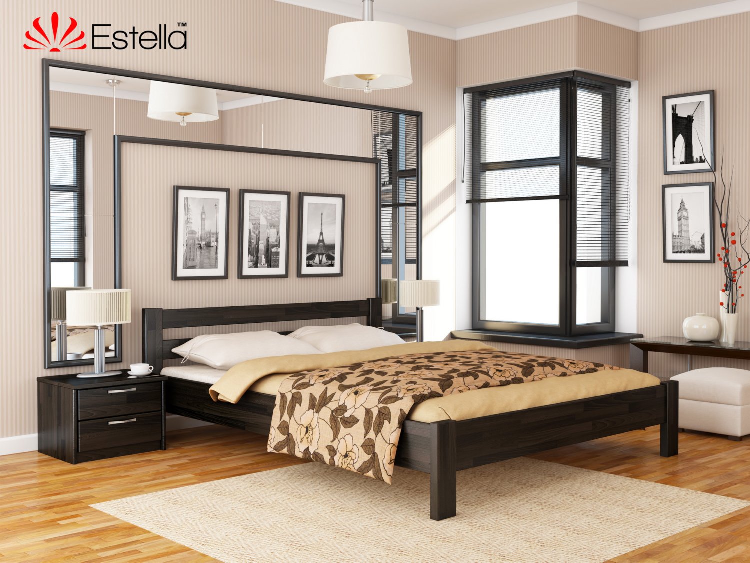 

Кровать двуспальная деревянная 180х200 Estella Рената Венге (Щит-106) Л2.5