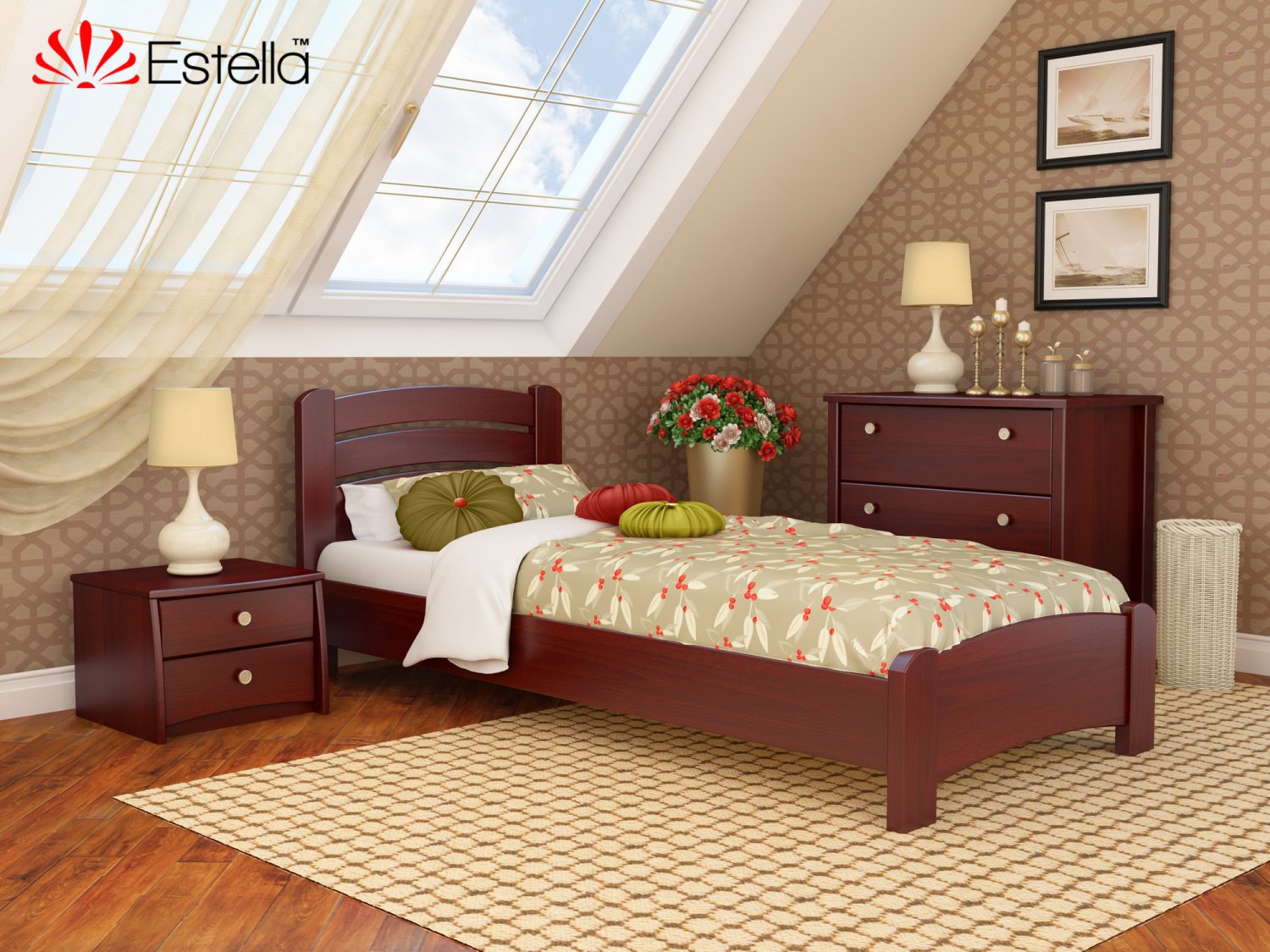 

Кровать односпальная деревянная 80х200 Estella Венеция Люкс Махонь (Массив-104) Л4