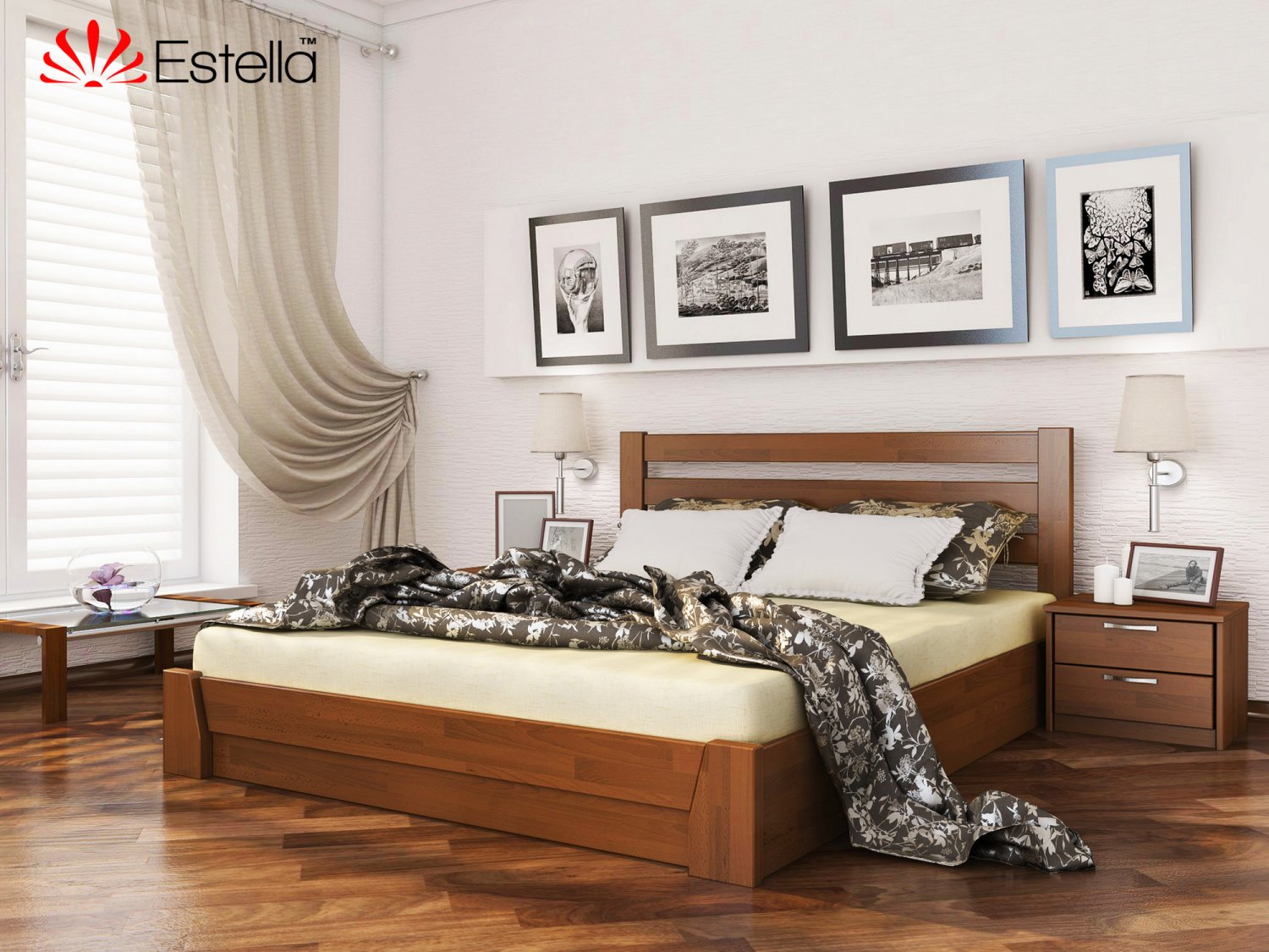 

Кровать двуспальная деревянная 140х200 Estella Селена Ольха (Щит-105) Л2.5