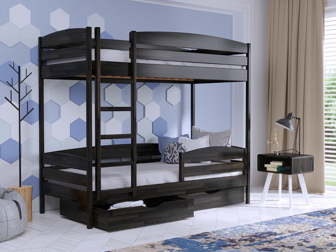 

Двухъярусная кровать с ящиками 90х190 Без бортика Estella Дуэт Плюс Венге (Щит-106) Л2.5