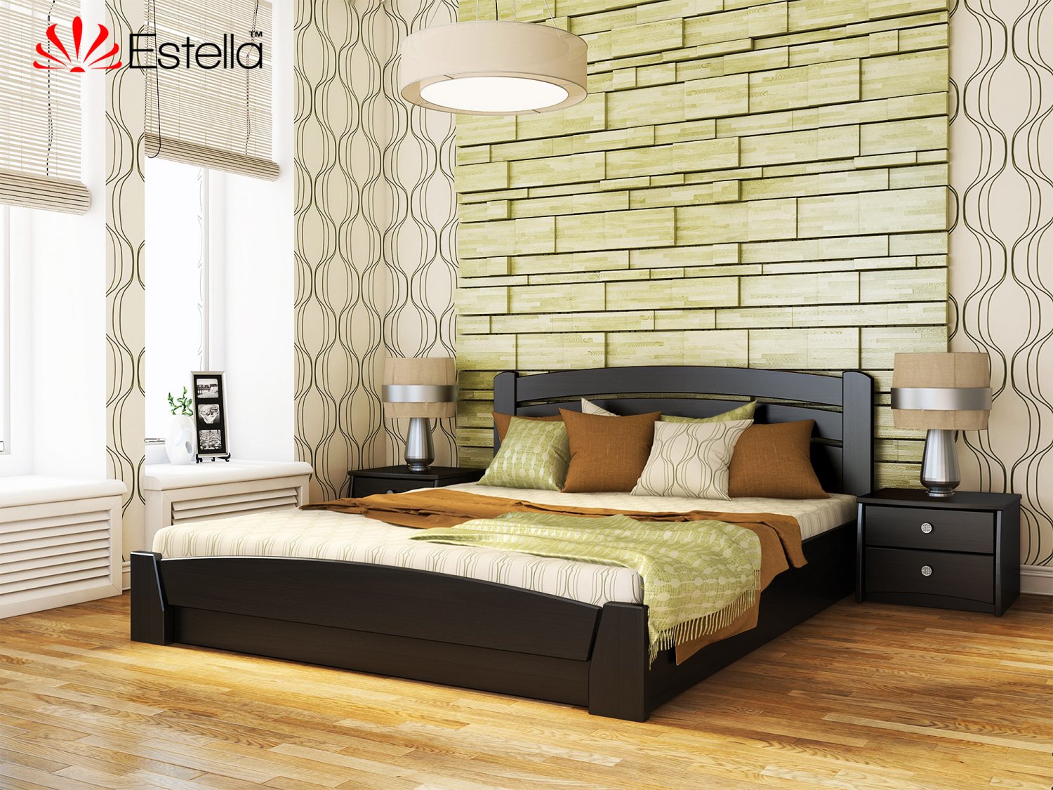 

Кровать двуспальная деревянная 140х190 Estella Селена Аури Венге (Массив-106) Л2.5