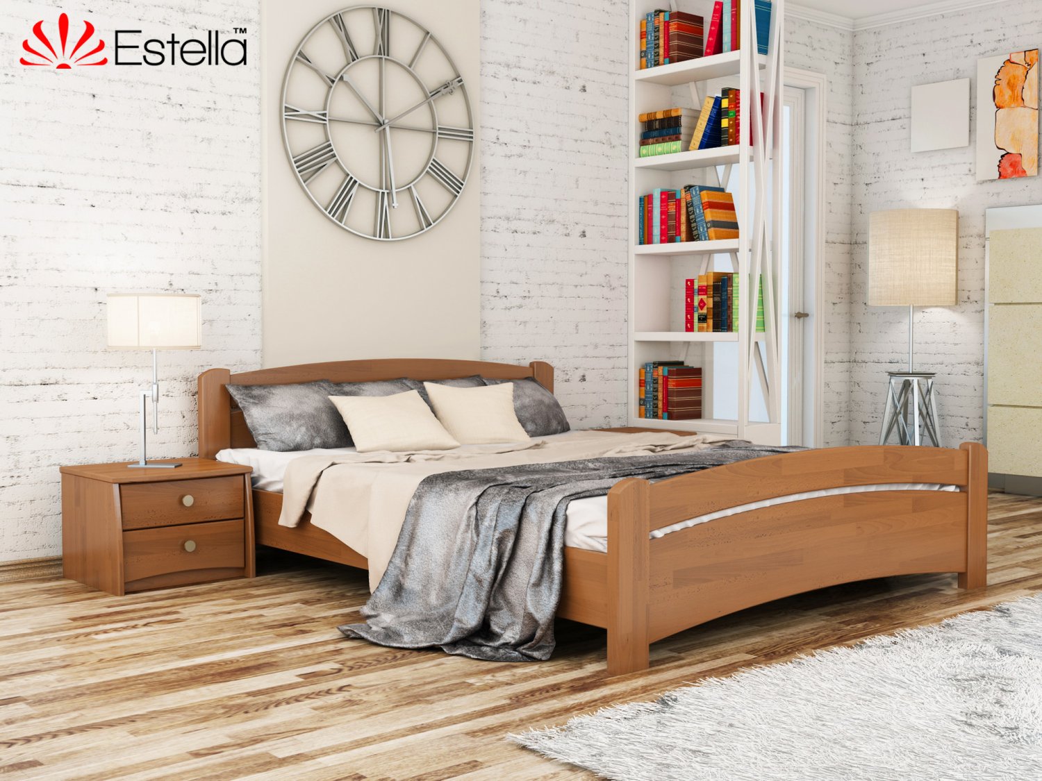 

Кровать двуспальная деревянная 140х200 Estella Венеция Ольха (Щит-105) Л4