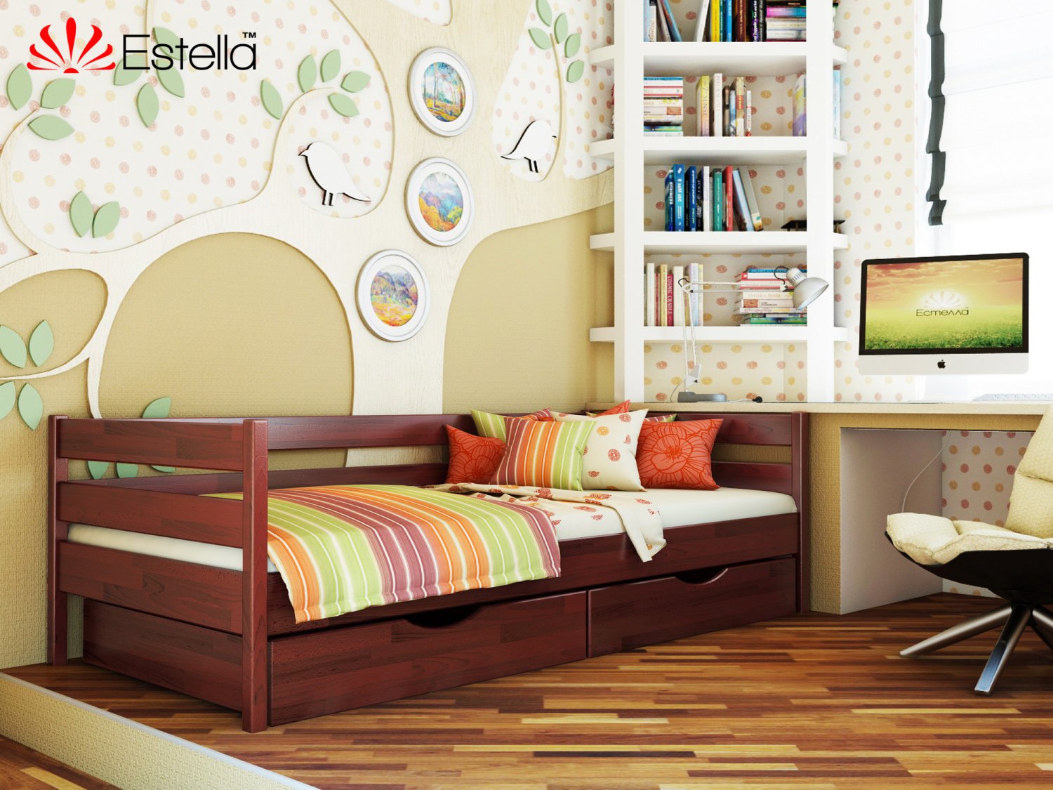 

Кровать односпальная 90х190 Без ящиков Estella Нота Махонь (Щит-104) Л2.5