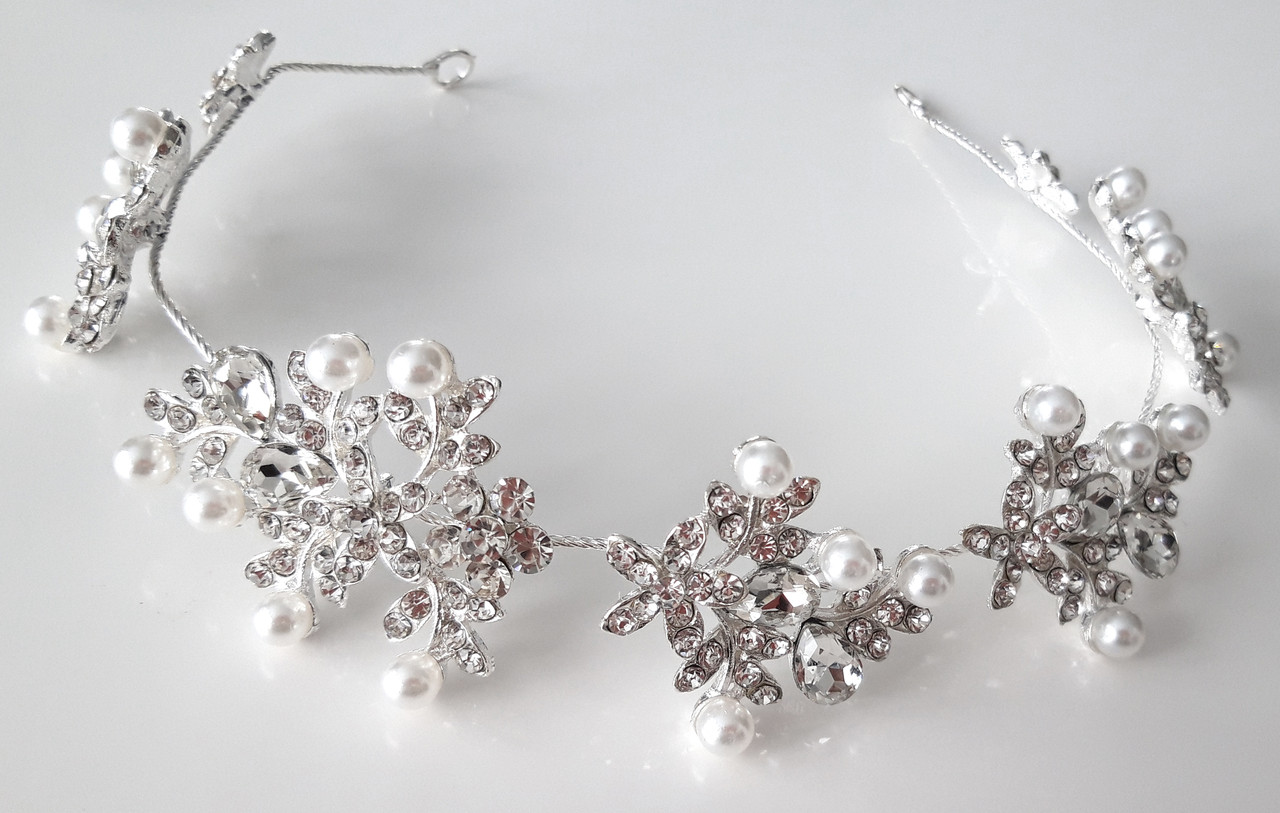 

Веночек-веточка Fashion для прически с жемчугом 25 см Серебристая (ГРВ-033)