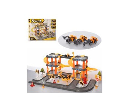 

Гараж, 3 этажа, стройтехника 3см-7см, дорожные знаки, 69 деталей, в коробке, 45-31,5-6,5см (P3086)