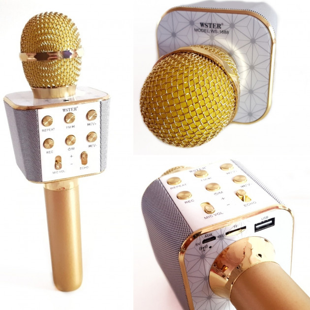 

Детский караоке микрофон с Bluetooth беспроводной WSTER WS-1688 Gold