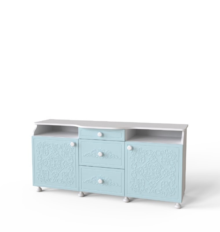 

Тумба под телевизор в гостиную Amelie ЛДСП аляска/МДФ голубая лагуна Artinhead