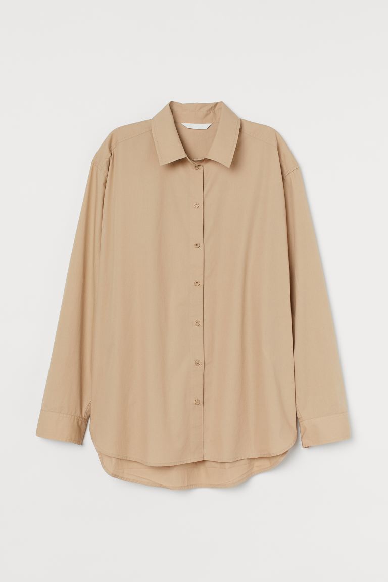 

Хлопковая рубашка H&  Бежевый, Хлопковая рубашка H&M M Бежевый