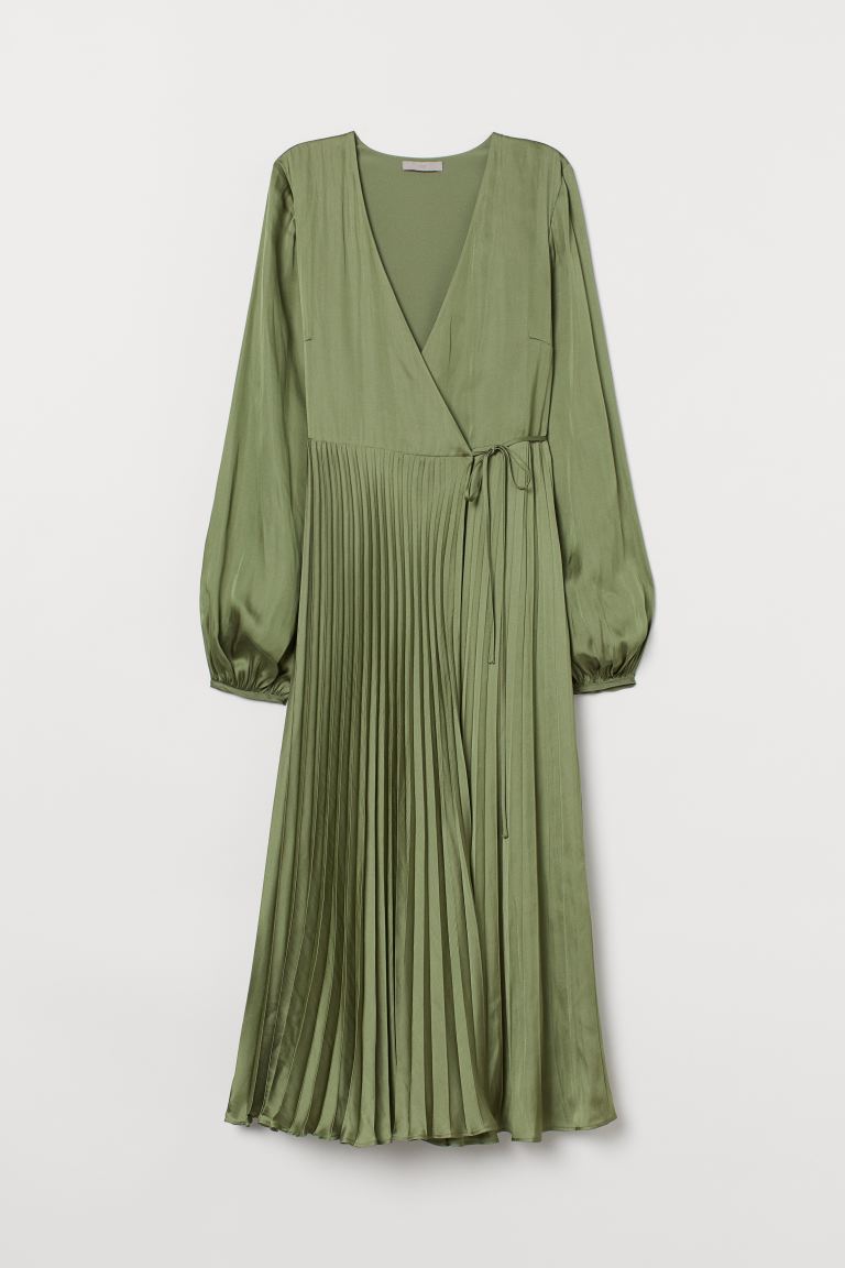 

Платье плиссе на запахе H&M 36 Оливковый