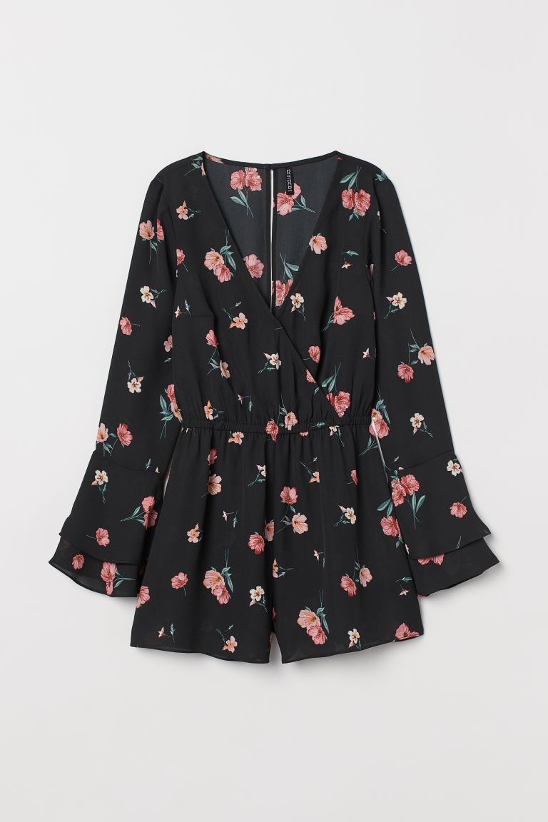 

Шифоновый комбинезон H&M  Черный/Цветы, Шифоновый комбинезон H&M 38 Черный/Цветы