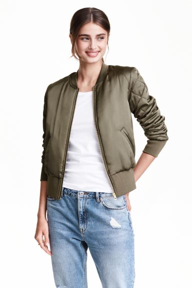 

Атласный бомбер H&M  Хаки, Атласный бомбер H&M 36 Хаки