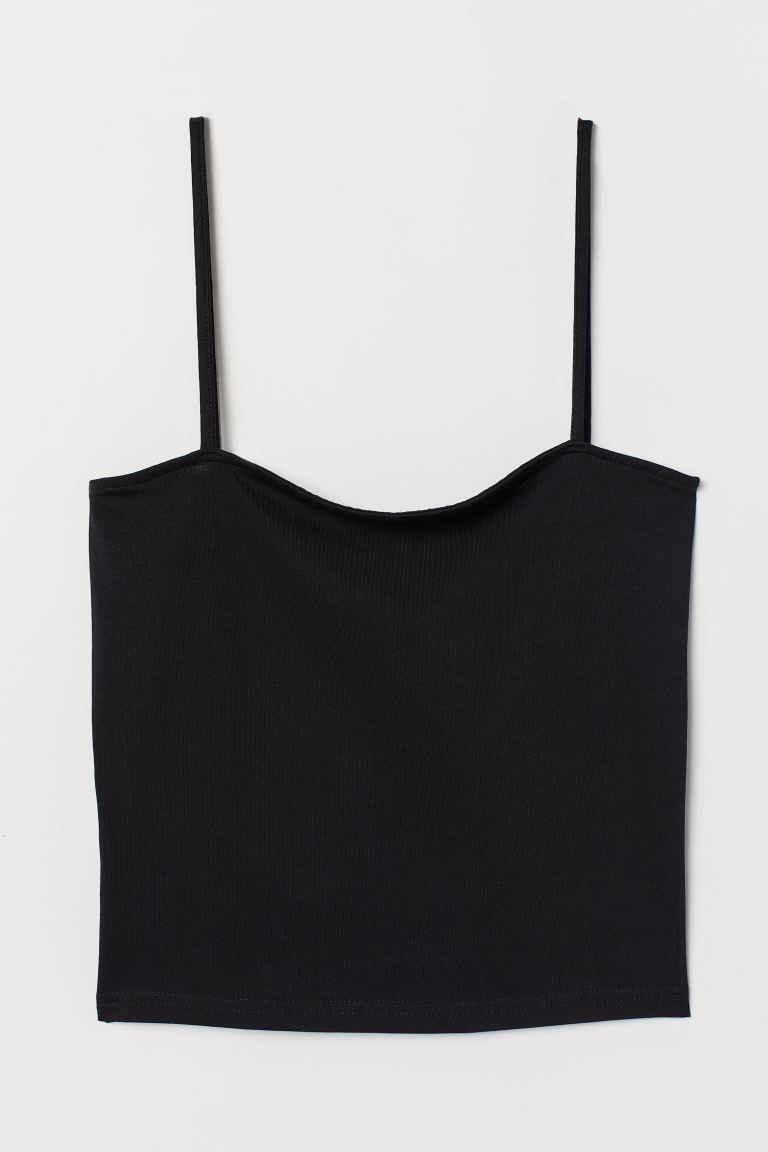 

Короткая трикотажная майка H&M  Черный, Короткая трикотажная майка H&M XS Черный