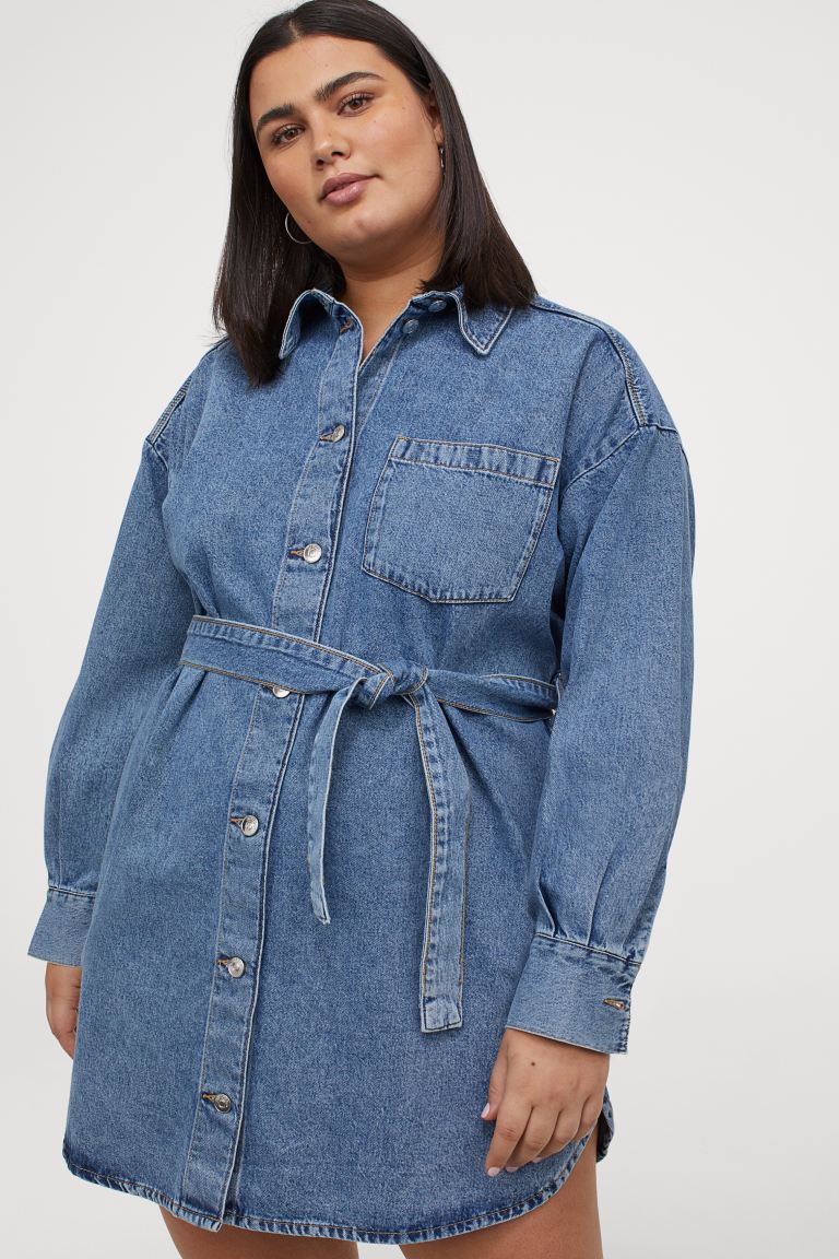 

H&M+ Платье-рубашка из денима H&M+ XXL Синий деним