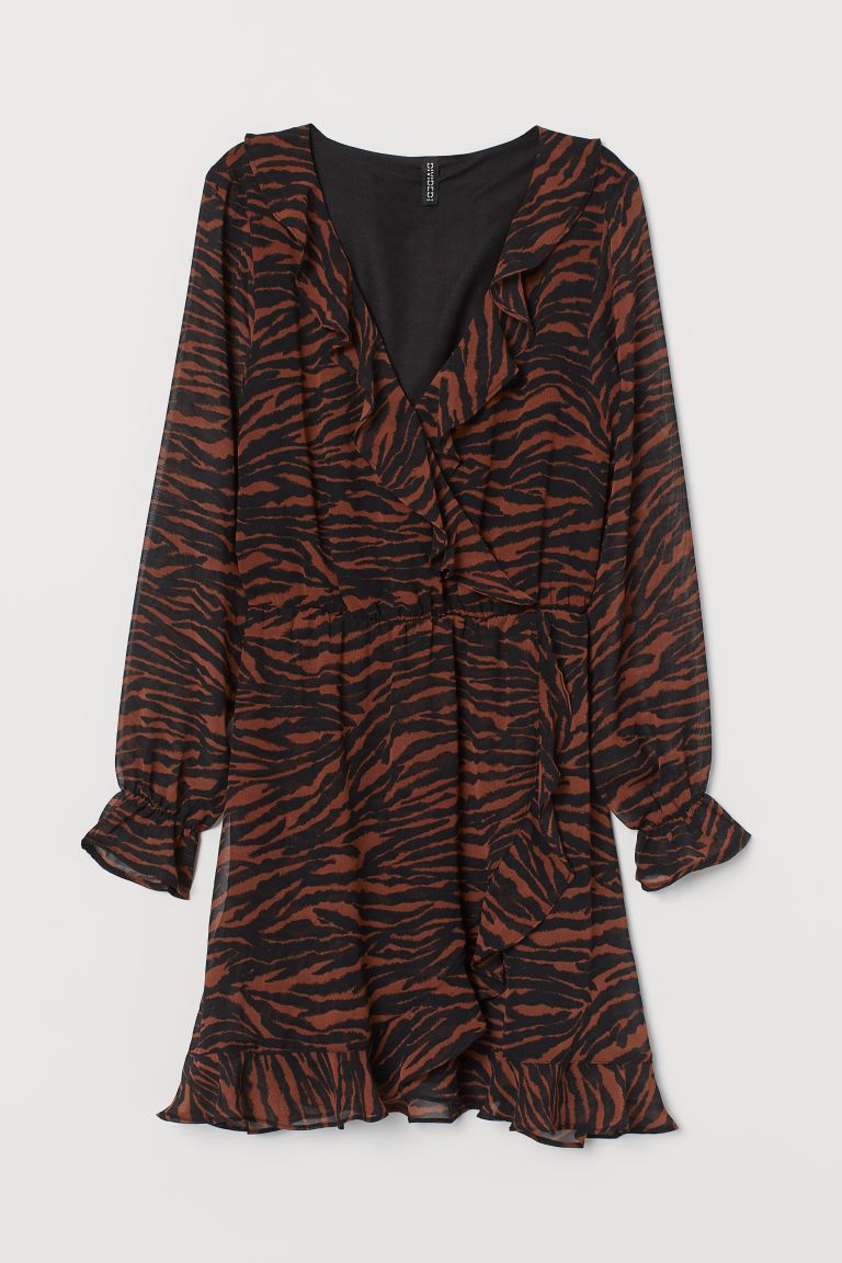

Платье на запахе с оборками H&M 36 Терракотовый/Тигровая полоска
