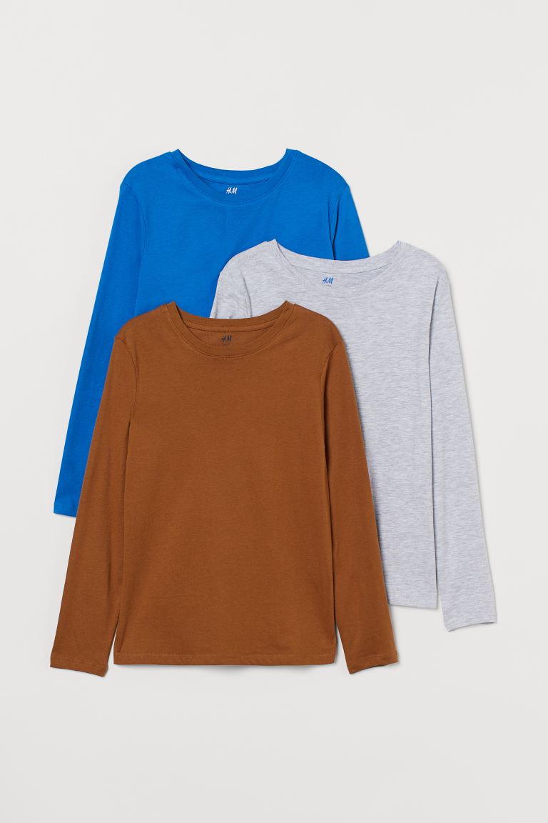 

3 футболки с длинным рукавом H&M 158 164 Коричневый Серый Голубой