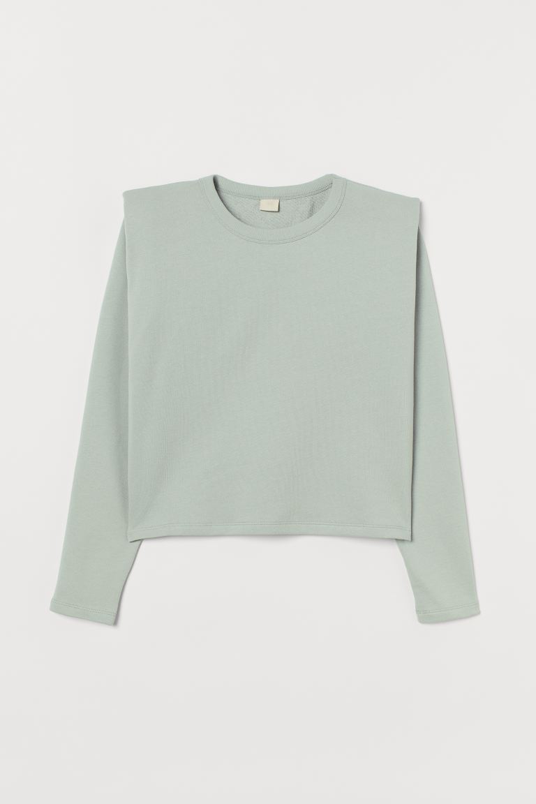 

Футболка с подплечниками H&M  Светлый серо-зеленый, Футболка с подплечниками H&M XS Светлый серо-зеленый