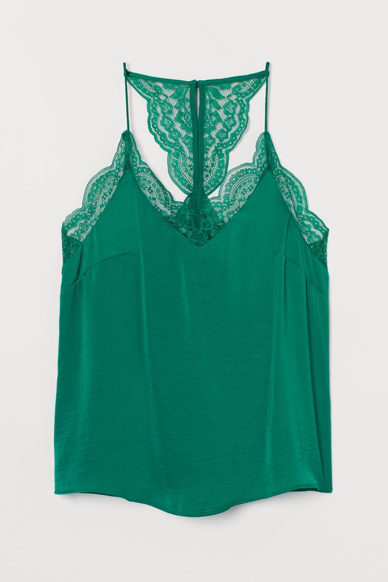 

Атласный топ с кружевом H&M M Зеленый