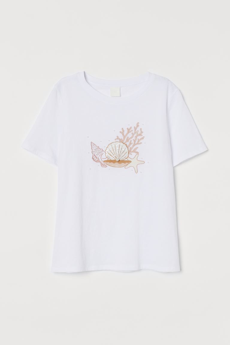 

Трикотажная футболка H&M XL Белый/Коралловый