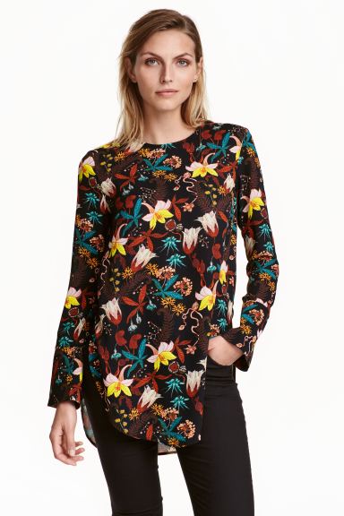 

Блузка с длинным рукавом H&M  Черный/Цветы, Блузка с длинным рукавом H&M 34 Черный/Цветы