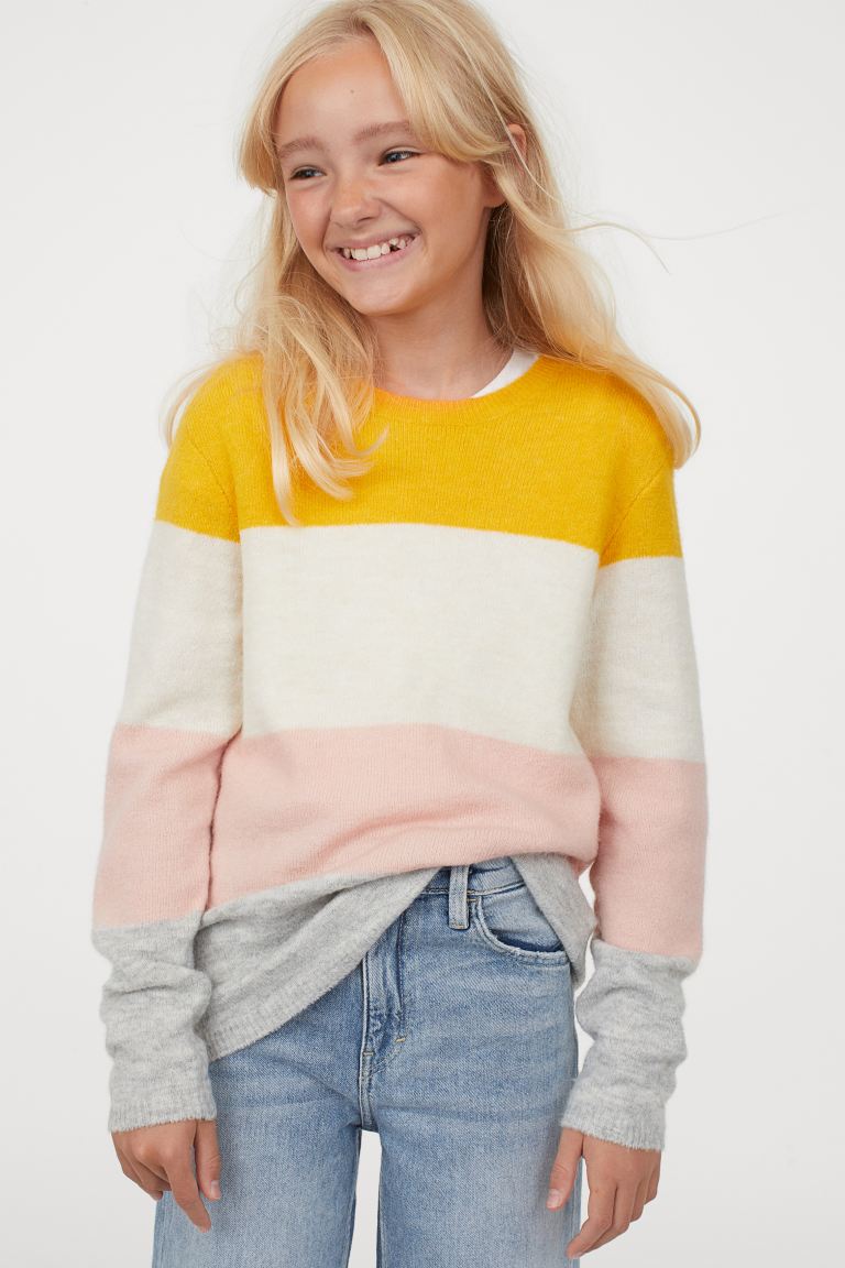 

Вязаный джемпер H&M 158/164 Желтый/Цветовые блоки