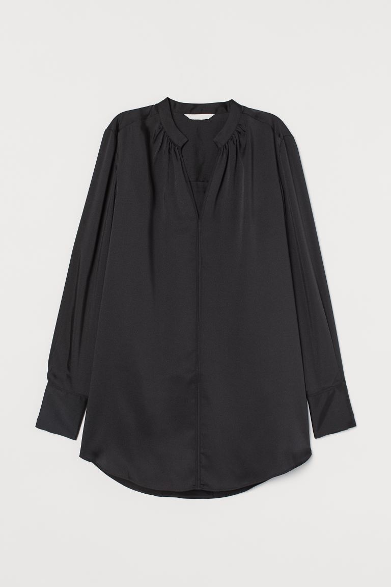 

Длинная атласная блузка H&M  Черный, Длинная атласная блузка H&M L Черный