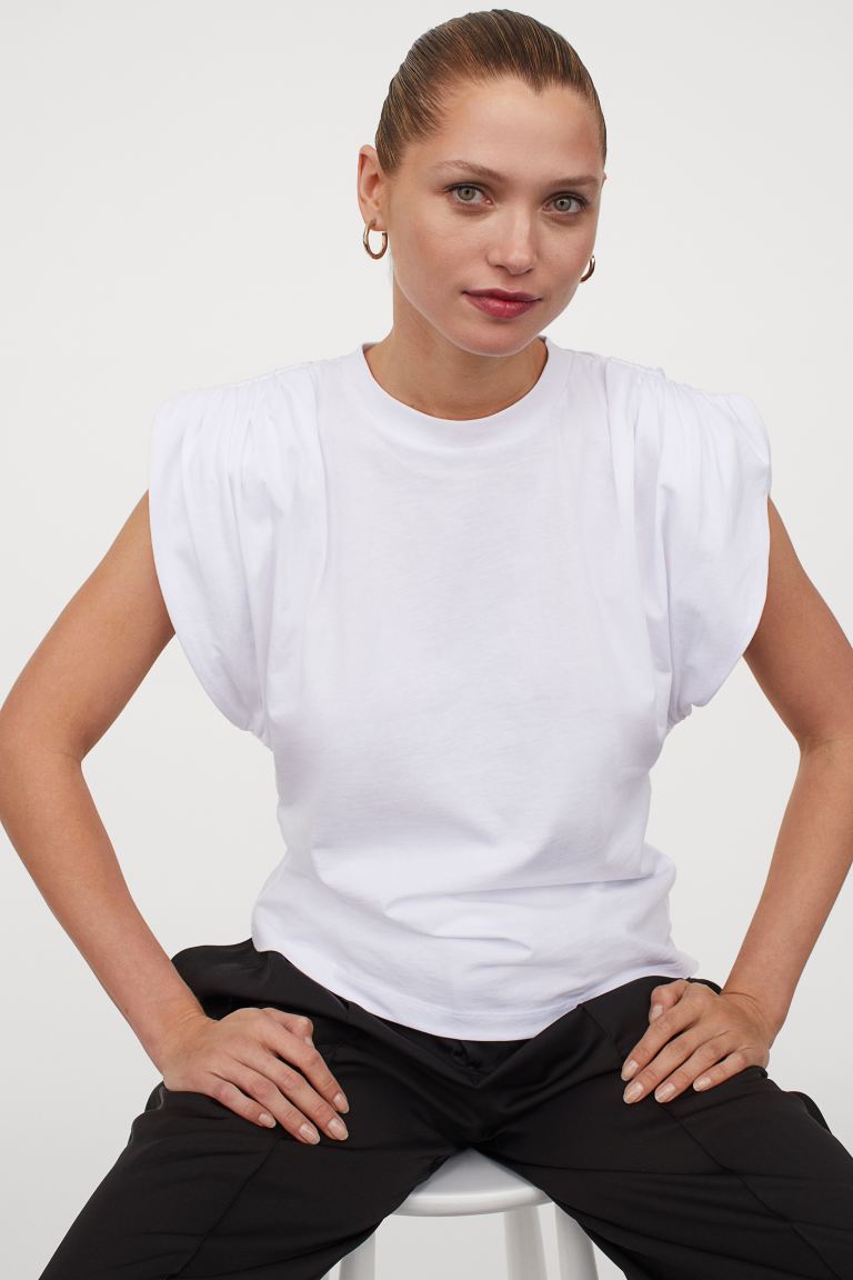 

Футболка с рукавами-фонариками H&M  Белый, Футболка с рукавами-фонариками H&M S Белый