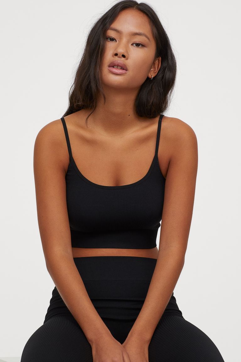 

Короткий топ без швов H&M  Черный, Короткий топ без швов H&M L Черный