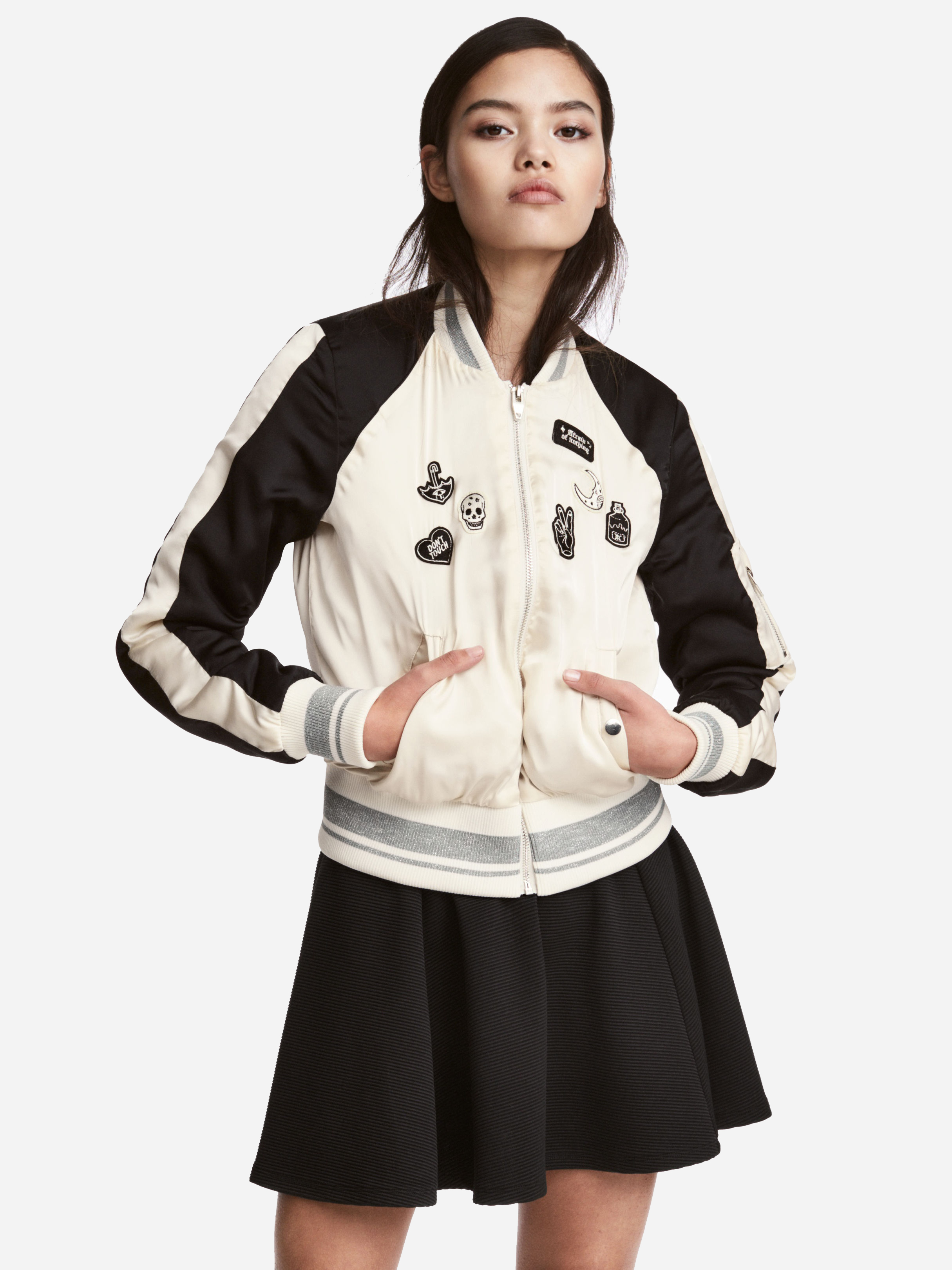 

Бомбер H&M 4610345-AAUE 38 Бежевый с черным