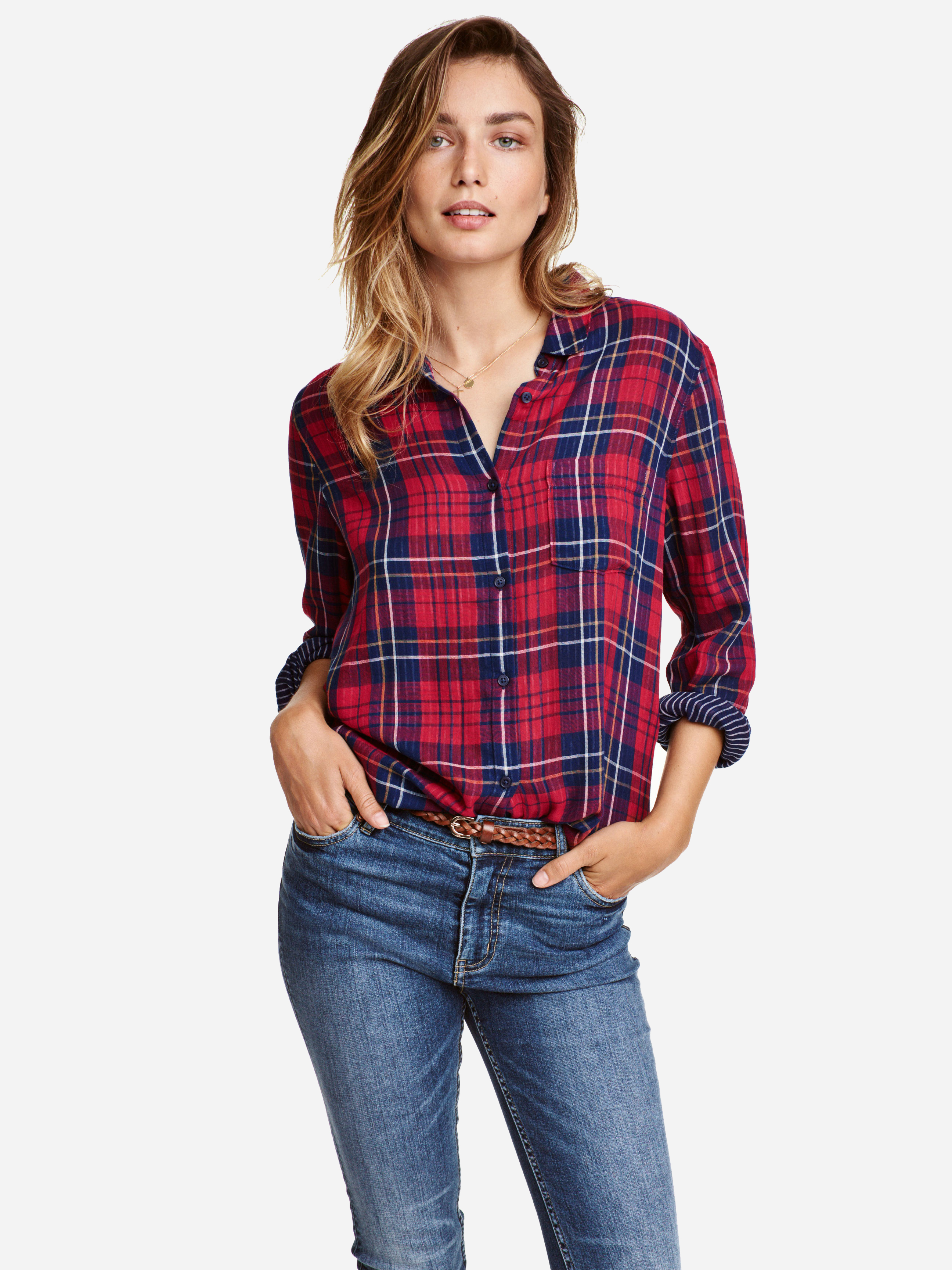 

Рубашка H&M 4051324-AADB 40 Красная с темно-синим