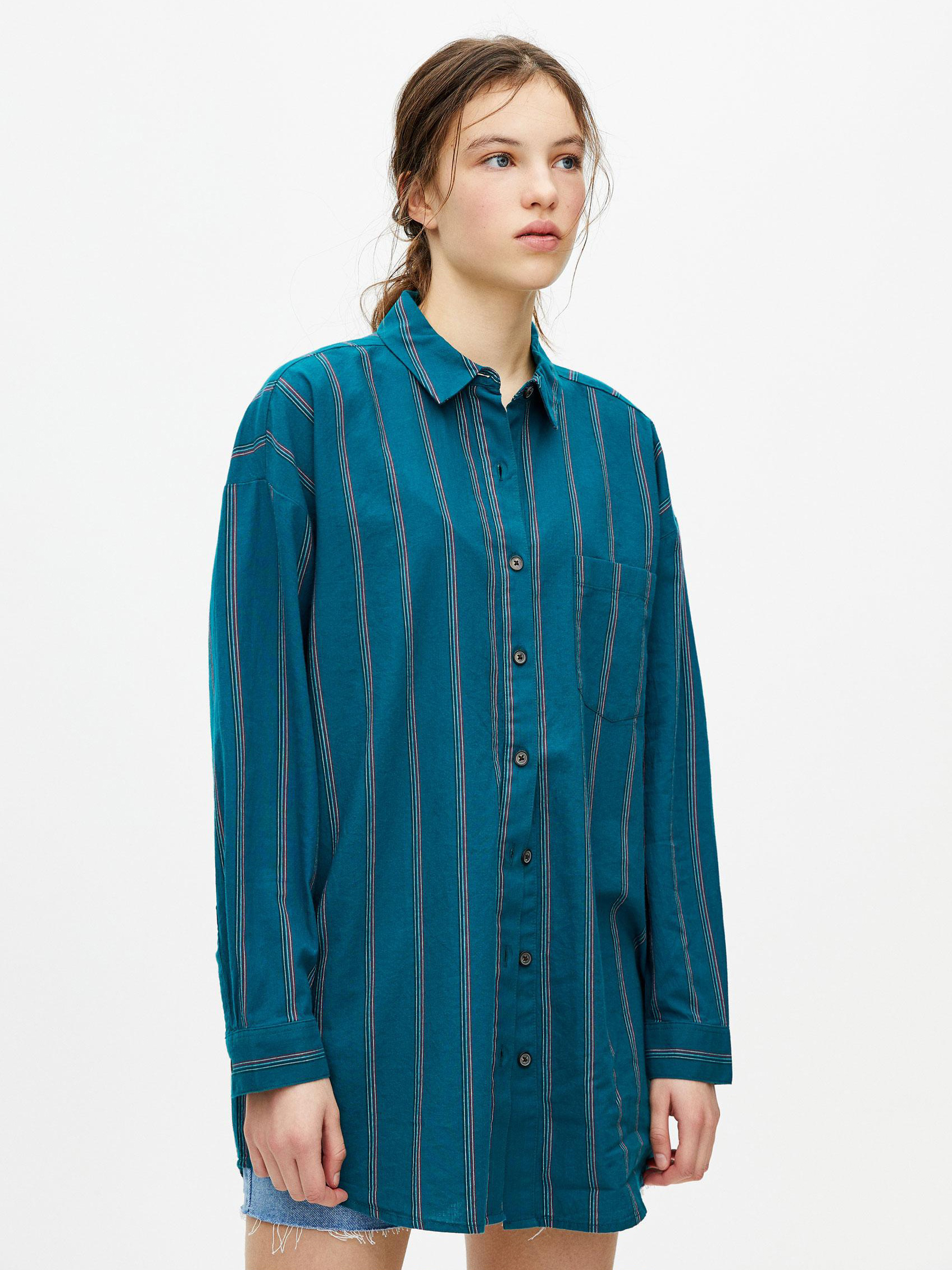 

Рубашка Pull & Bear 9473-306-500-ADKS S Зеленая с разноцветным