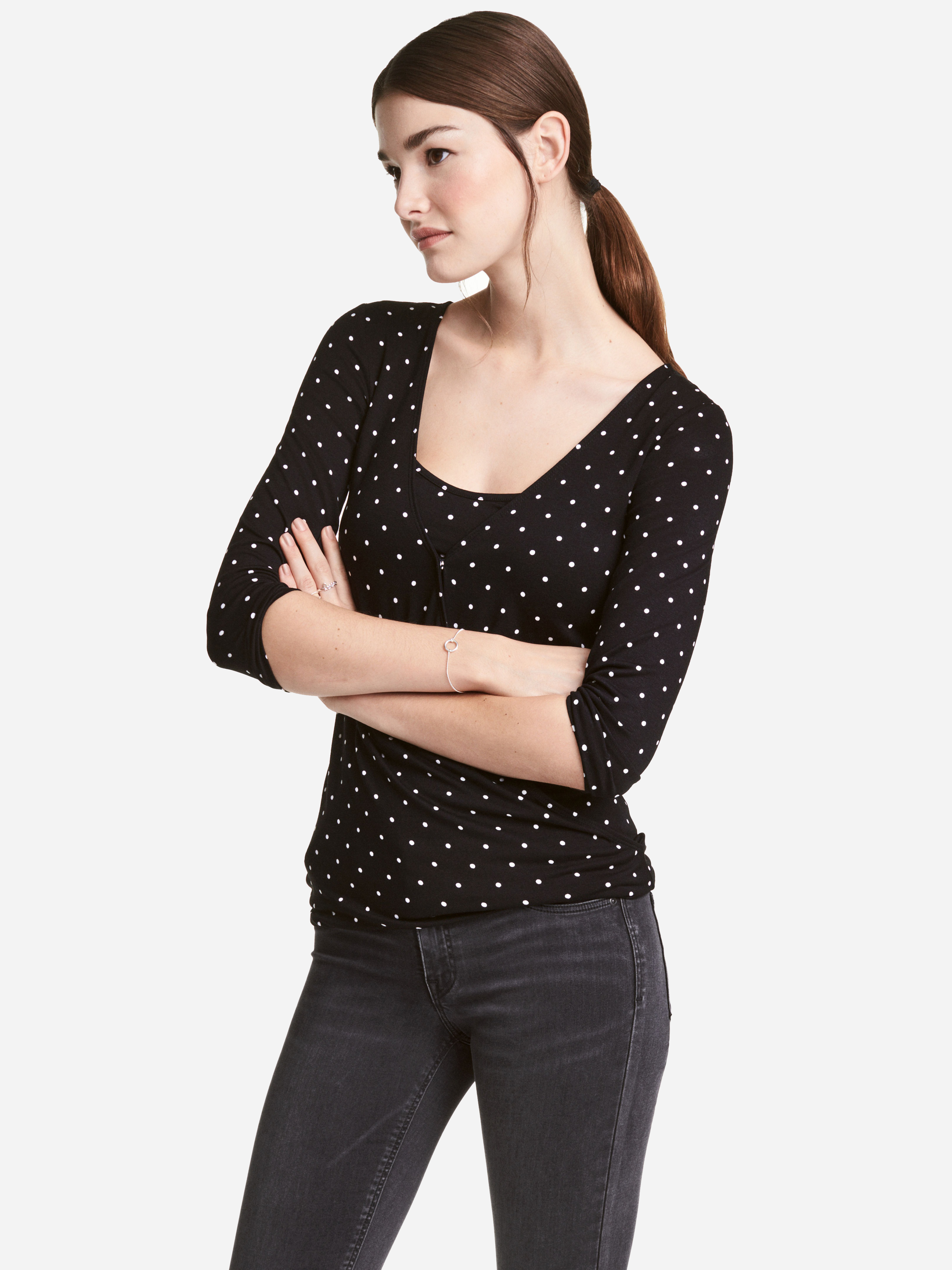 

Лонгслив для кормящих мам H&M 4426366-AANX XS Черный с белым