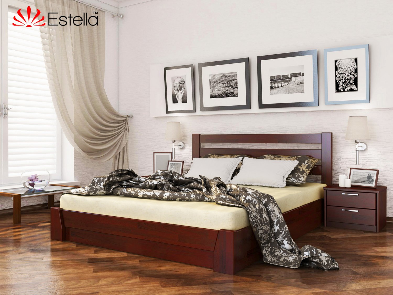 

Кровать двуспальная 160х190 деревянная Estella Селена Махонь (Щит-104) Л4