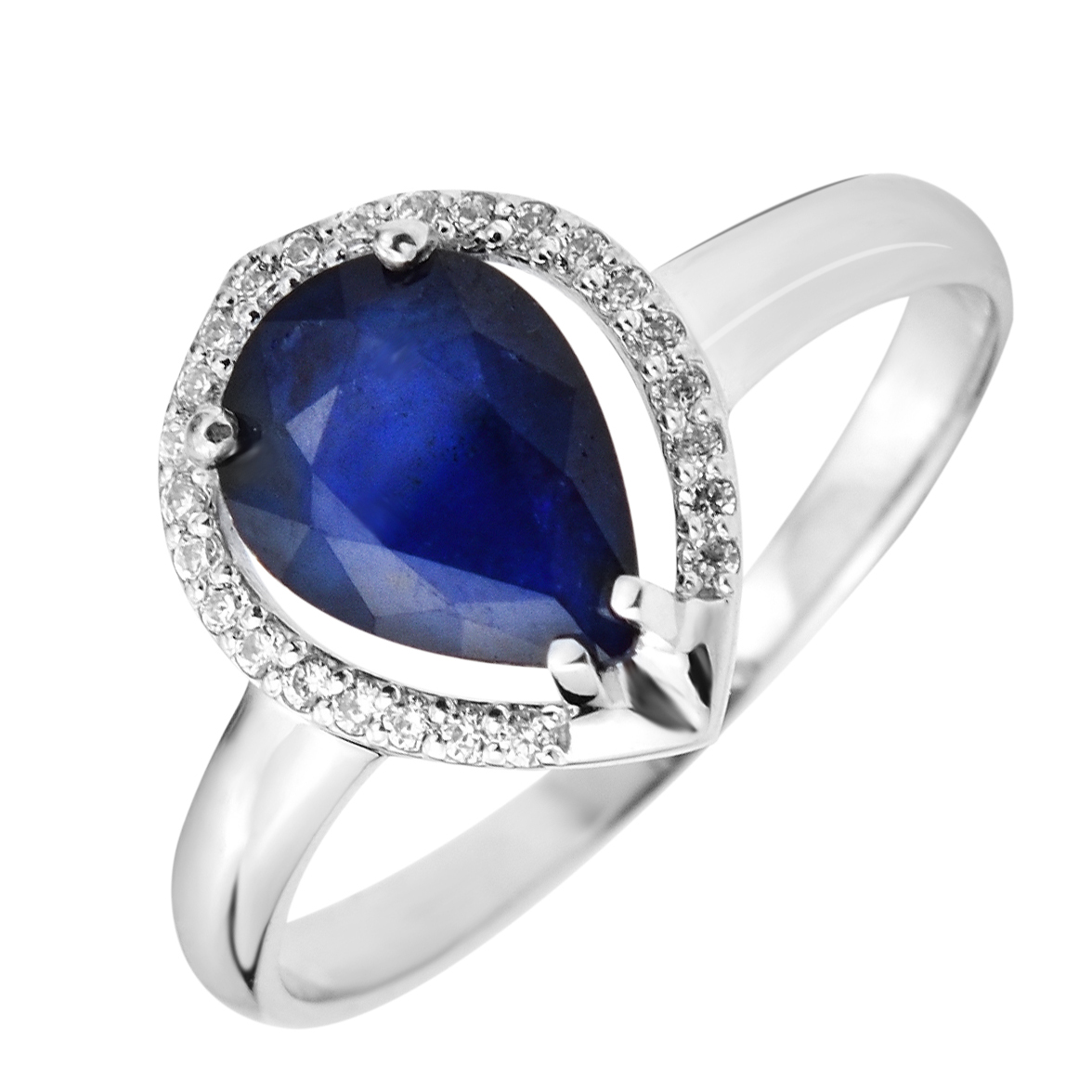 

Кольцо из белого золота с сапфиром и фианитами 000103439 17 размера