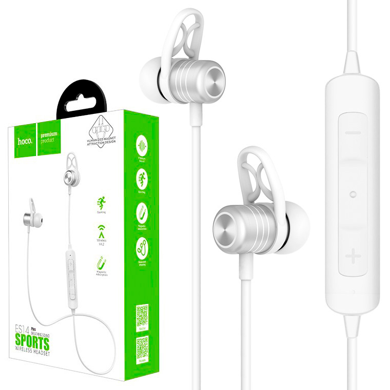 

Bluetooth наушники с микрофоном Hoco ES14 Plus бело-серебристые