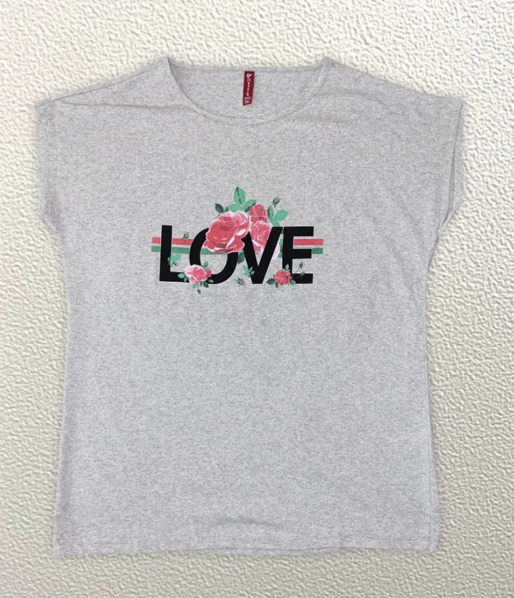 

Жіноча Футболка HAZARD Квітка LOVE сіра Батал 21409 (4XL (56))