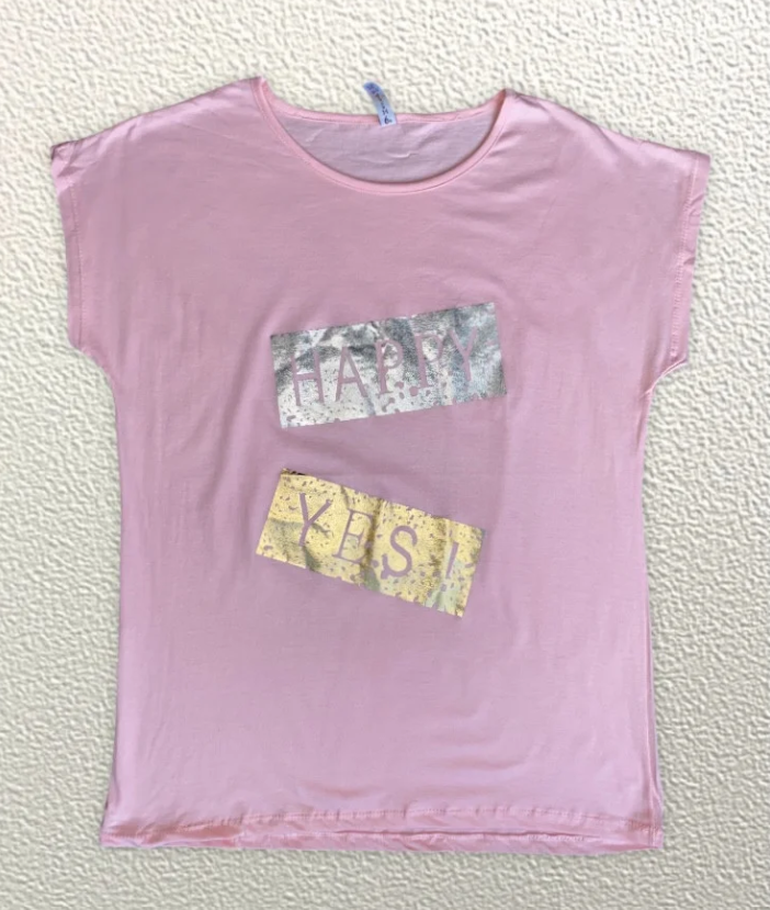 

Жіноча Футболка HAZARD HAPPY YES рожева Батал 21283 (2XL (52))