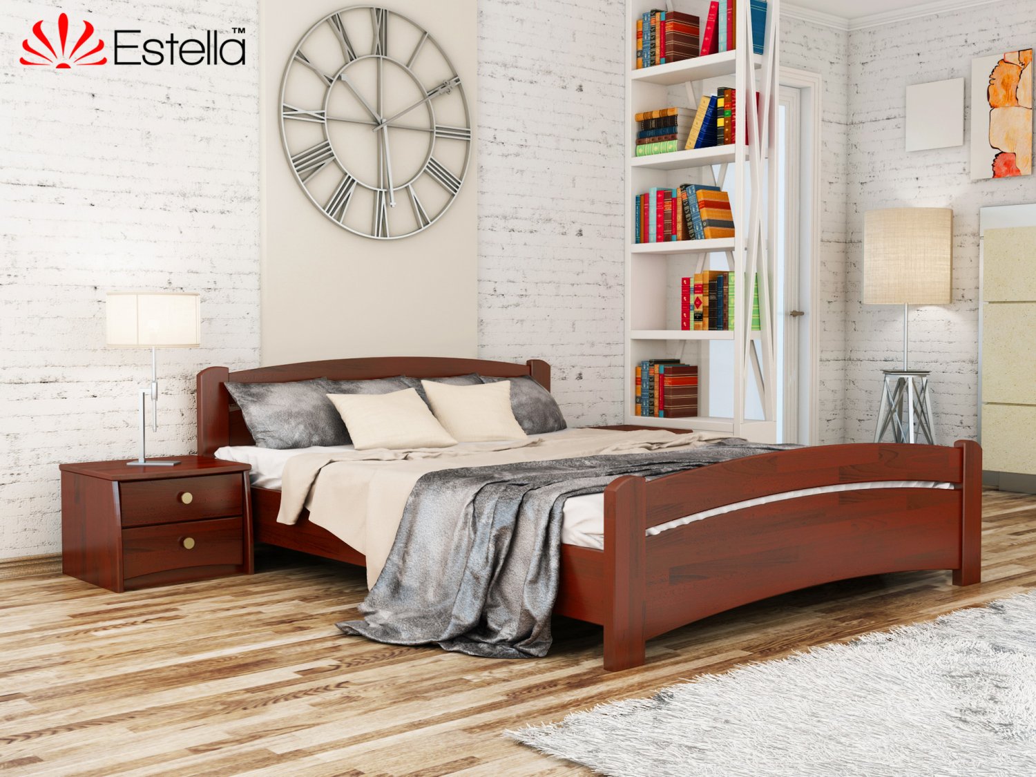 

Кровать двуспальная 140х200 деревянная Estella Венеция Махонь (Щит-104) Л4
