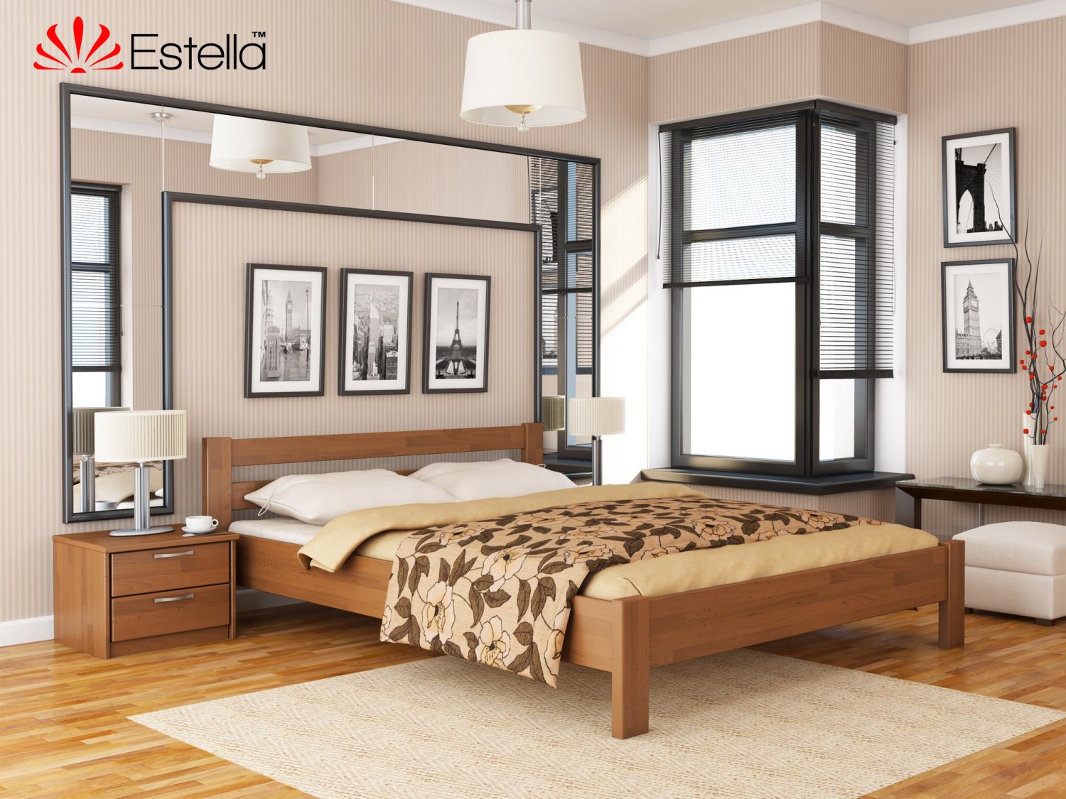 

Кровать двуспальная 160х190 деревянная Estella Рената Ольха (Щит-105) Л2.5
