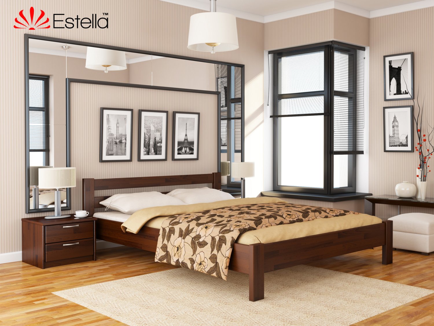 

Кровать двуспальная 160х190 деревянная Estella Рената Орех Темный (Щит-101) Л2.5