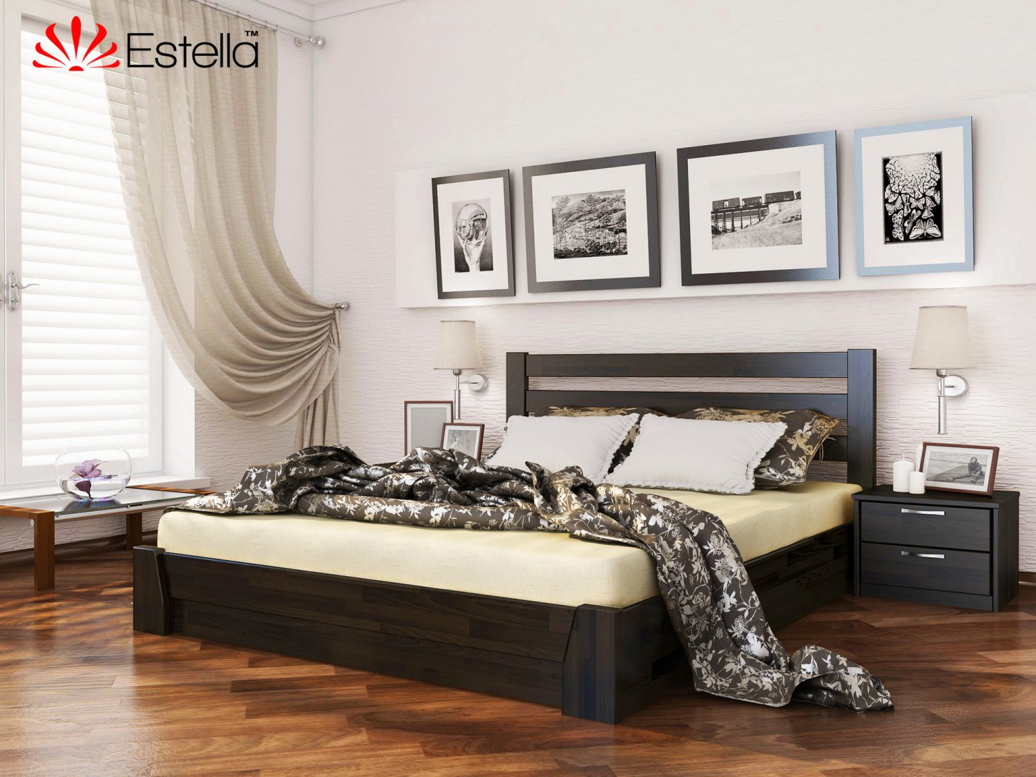 

Кровать двуспальная 160х190 деревянная Estella Селена Венге (Щит-106) Л2.5
