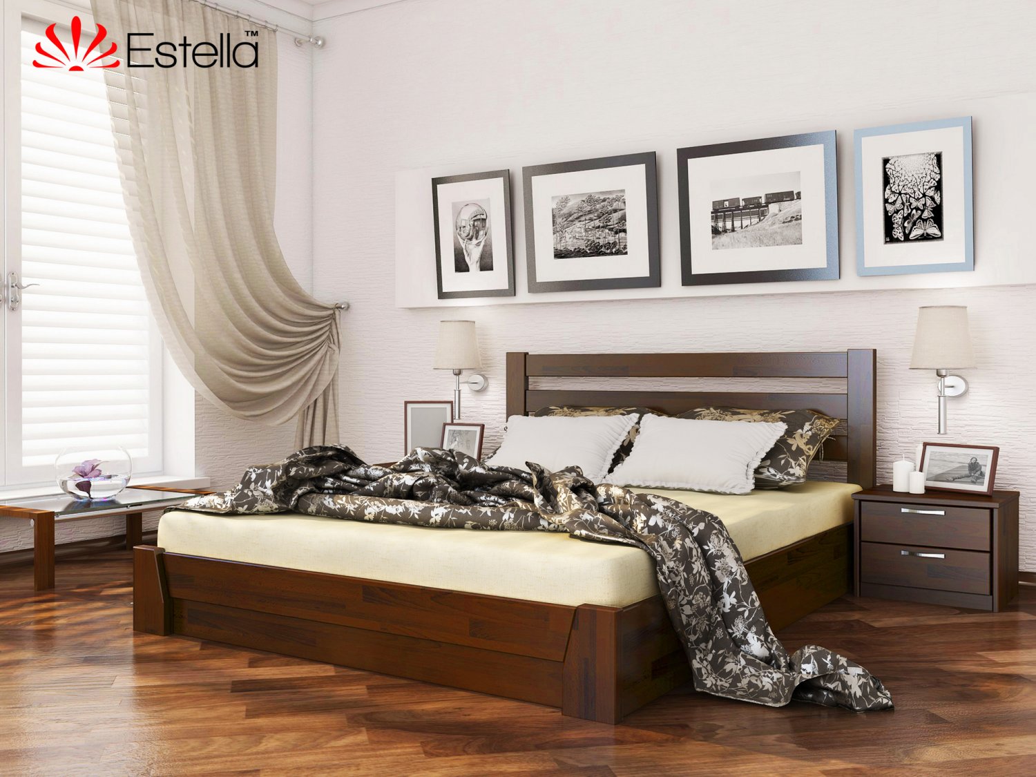 

Кровать двуспальная 180х200 деревянная Estella Селена Каштан (Щит-108) Л2.5